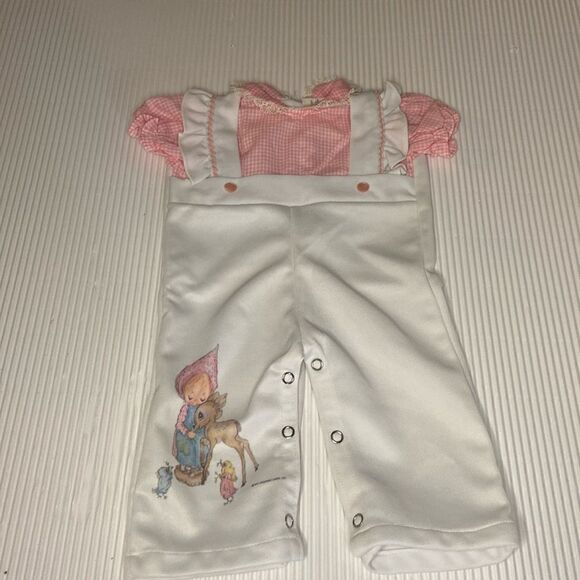 Vintage Precious Moments Newborn Romper Pink and white gingham - Picture 1 of 7